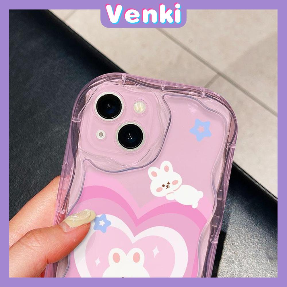 VENKI - For iPhone 11 iPhone Case 3D Curved Edge Wave Clear Case TPU Airbag Shockproof Camera Cover Pink Rabbit Compatible with iPhone 14 13 Pro max 12 Pro Max xr xs max 7 Plus 8