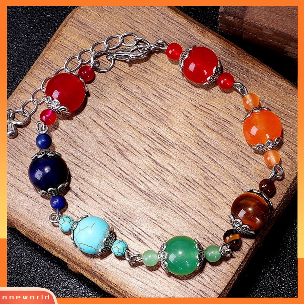 [EONE] Gelang Manik-Manik 7 Chakra Warna-Warni Manik-Manik Adjustable Hias Doa Keseimbangan Buatan Tangan Wanita Alami Batu Imitasi Penyembuhan Bangle Perhiasan Hadiah