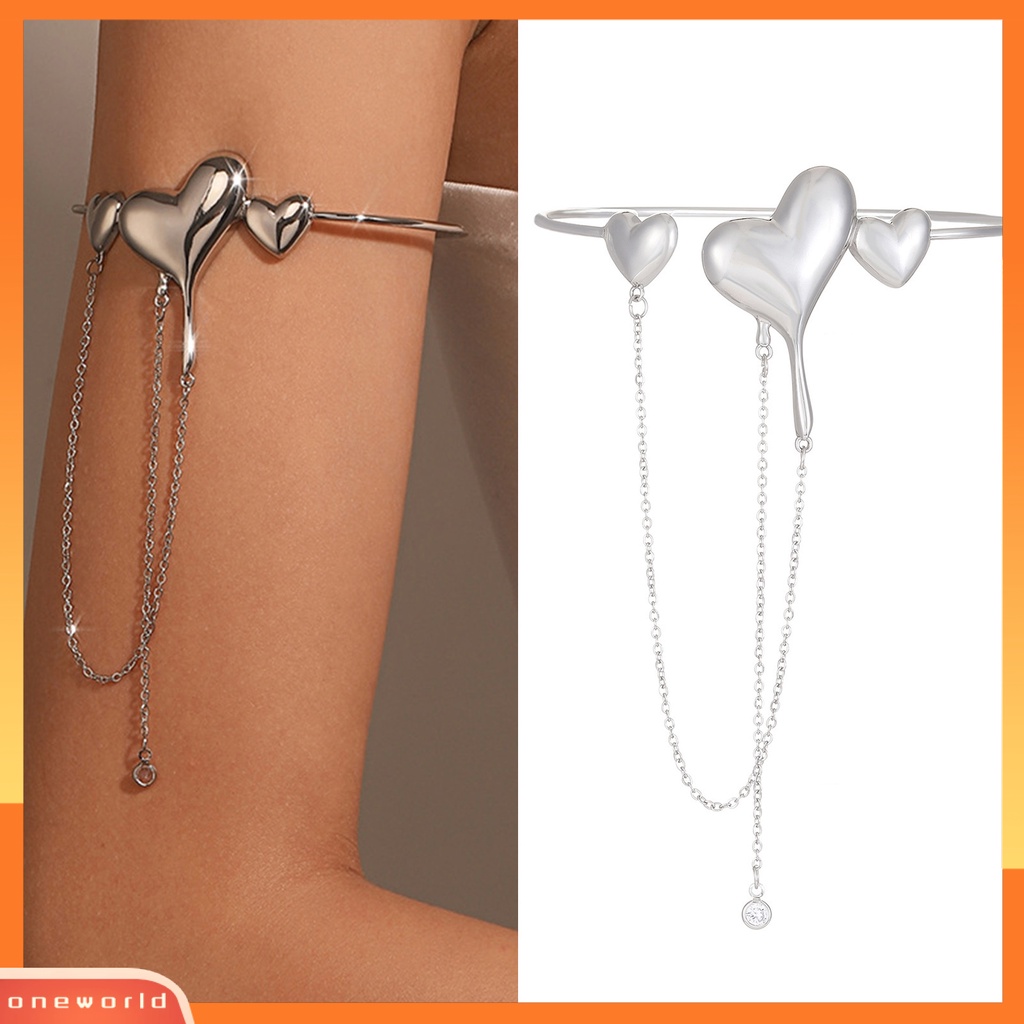 [EONE] Cincin Lengan Elegan Adjustable Tembaga Gaya Eropa Amerika Bentuk Hati Upper Cuff Rumbai Rantai Perlengkapan Pesta