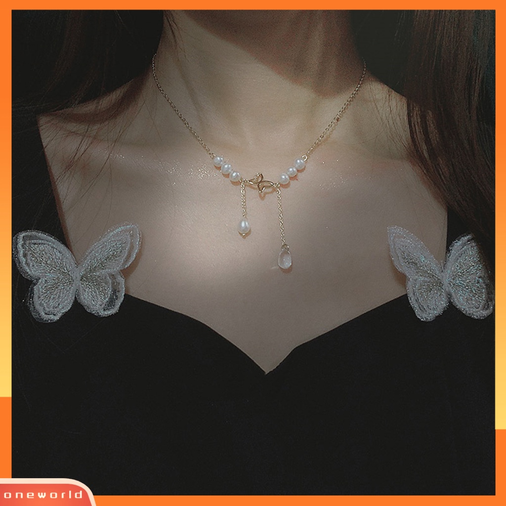 [EONE] Butterfly Kalung Adjustable Mutiara Imitasi Indah Dekoratif Wanita Elegan Klavikula Rantai Pesona Perhiasan Hadiah
