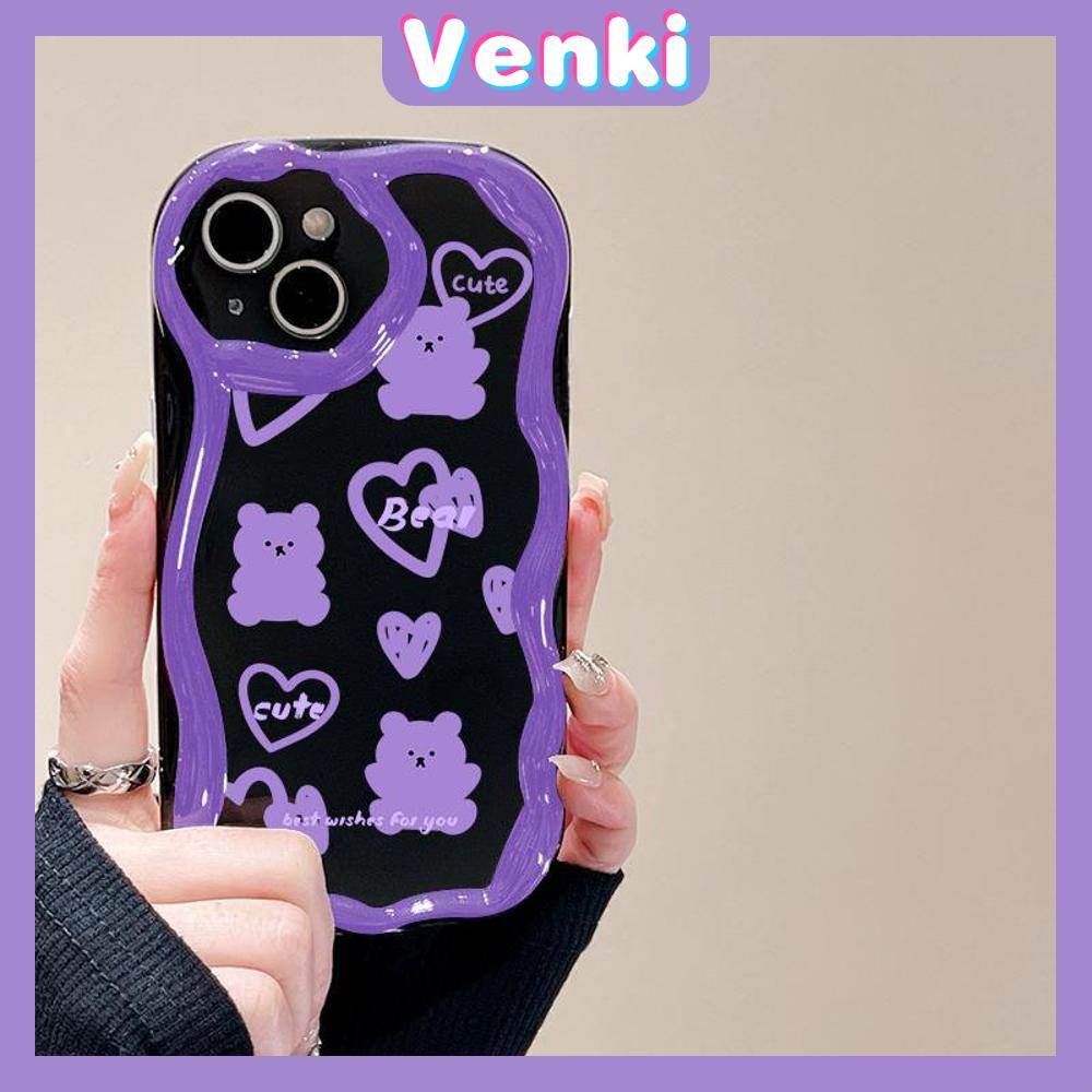 VENKI - For iPhone 11 iPhone Case 3D Curved Edge Wave Glossy Black TPU Airbag Shockproof Camera Cover Purple Bear Compatible with iPhone 14 13 Pro max 12 Pro Max xr xs max 7 8Plus