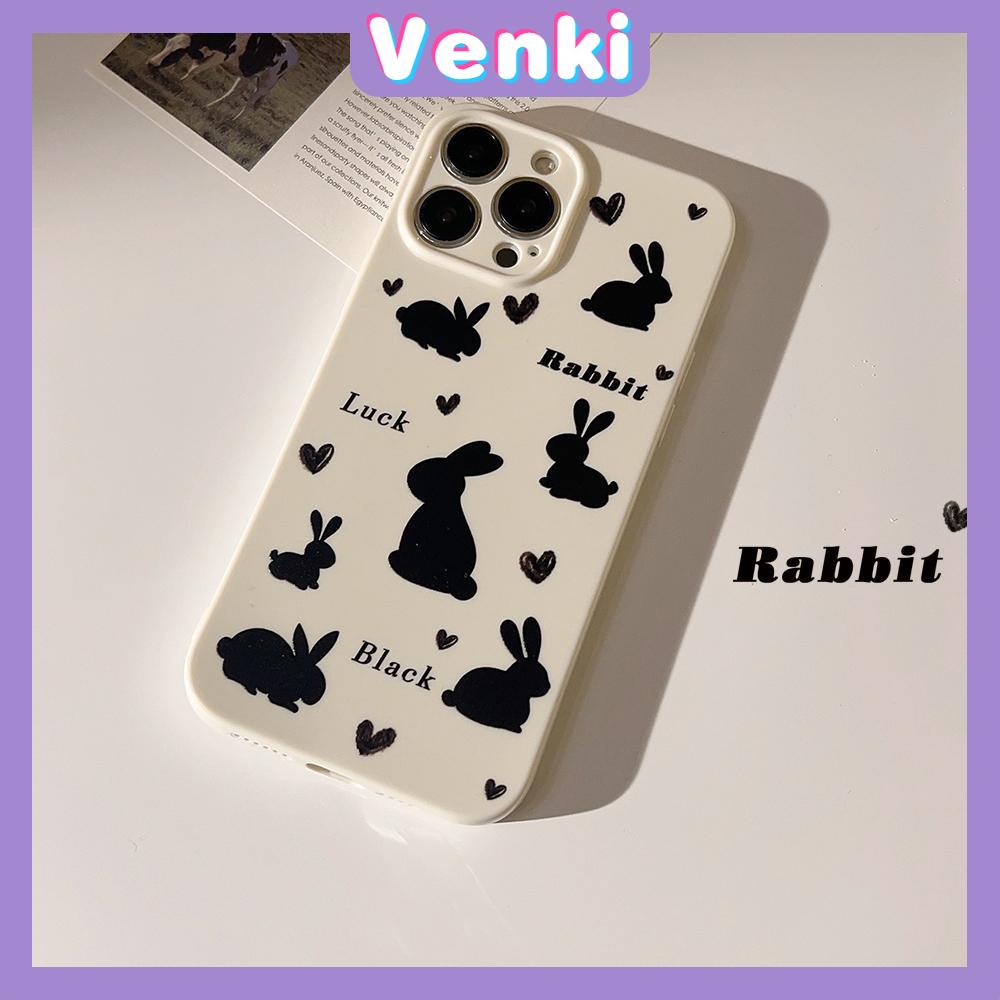 VENKI - For iPhone 11 iPhone Case White Glossy Film TPU Soft Case Shockproof Phase Case Protective Black Rabbit Compatible with iPhone 14 13 Pro max 12 Pro Max xr xs max 7 8Plus