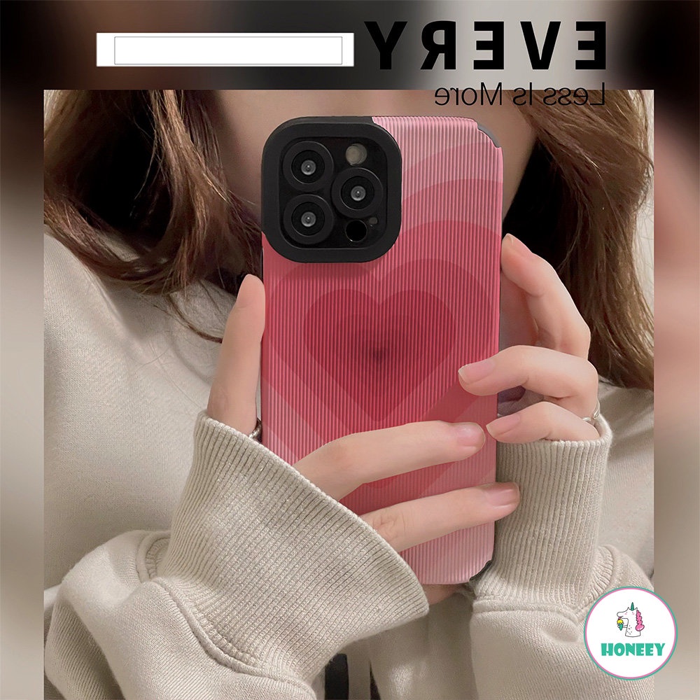 IPHONE Sweet Pink Love Heart Garis Vertikal Case Kompatibel Untuk Iphone11 12 13 14 Pro Max14 Plus X XR Xsmax7 8 Plus SE Shockproof Cover