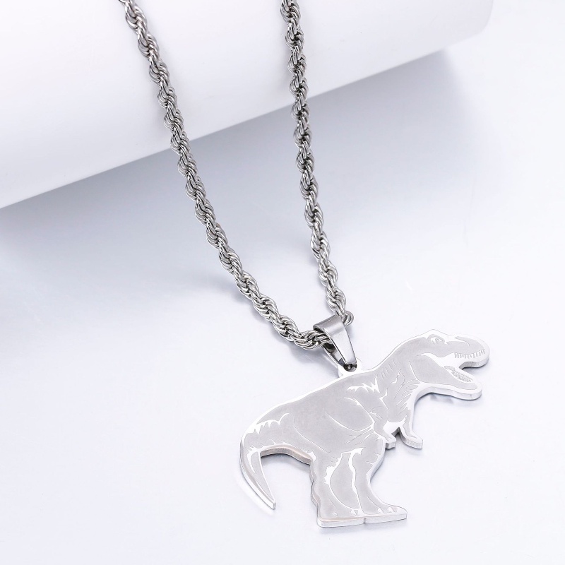 Z H Perhiasan Emas 18K 24K Gold S925 Perak Vintage Punk Tiranosaurus Rex Dinosaurus Liontin Fashion Pria Dan Wanita Anti Karat Kalung Hip Hop Aksesoris Pesta