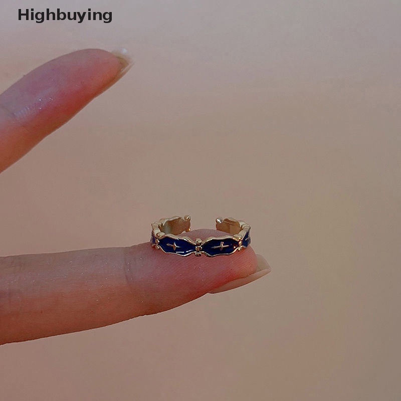 Hbid Fashion Enamel Berwarna Terbuka Cincin Untuk Wanita Vintage Tetes Minyak Ins Gaya Halus Silang Cincin Perhiasan Yang Sesuai Dengan Pasangan Barang Glory