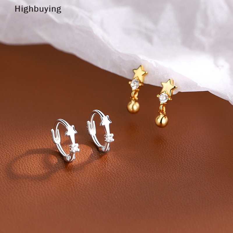 Hbid 2pcs Minimal Kristal Bintang Ear Studs Earring Wanita Korea Helix Studs Tragus Tulang Rawan Perhiasan Glory