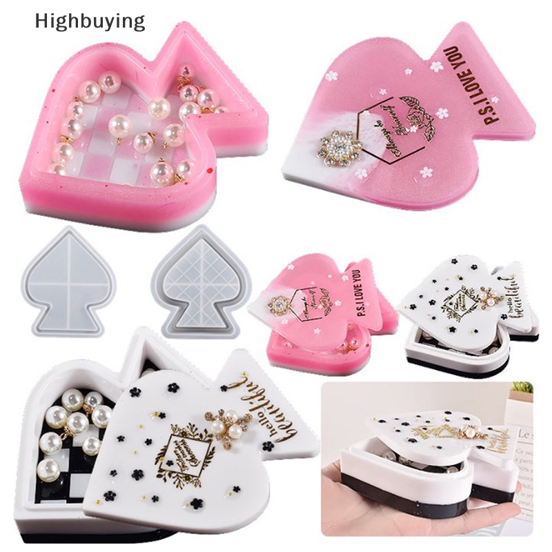 Hbid 2PCS Kotak Penyimpanan Hati Epoxy Resin Cetakan Spade Heart Checkerboard Jewelry Storage Box Mold Dekorasi Rumah Glory