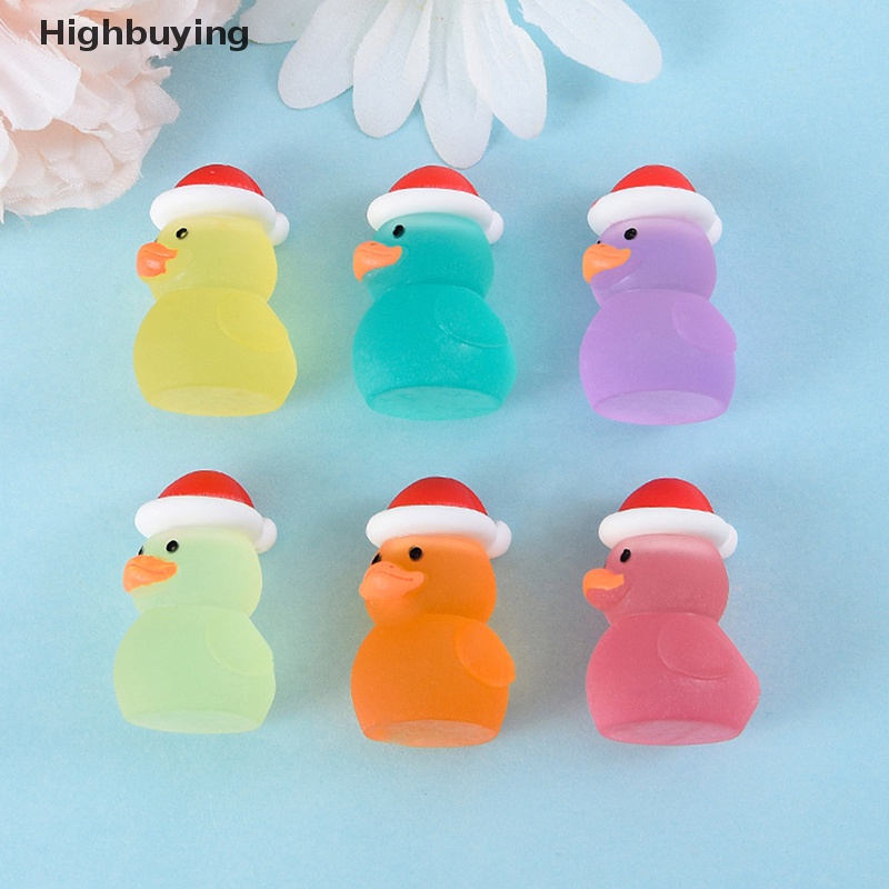 Hbid 2PCS Kartun Lucu Resin Natal Bebek Bercahaya Diy Ornamen Lanskap Mikro Glory