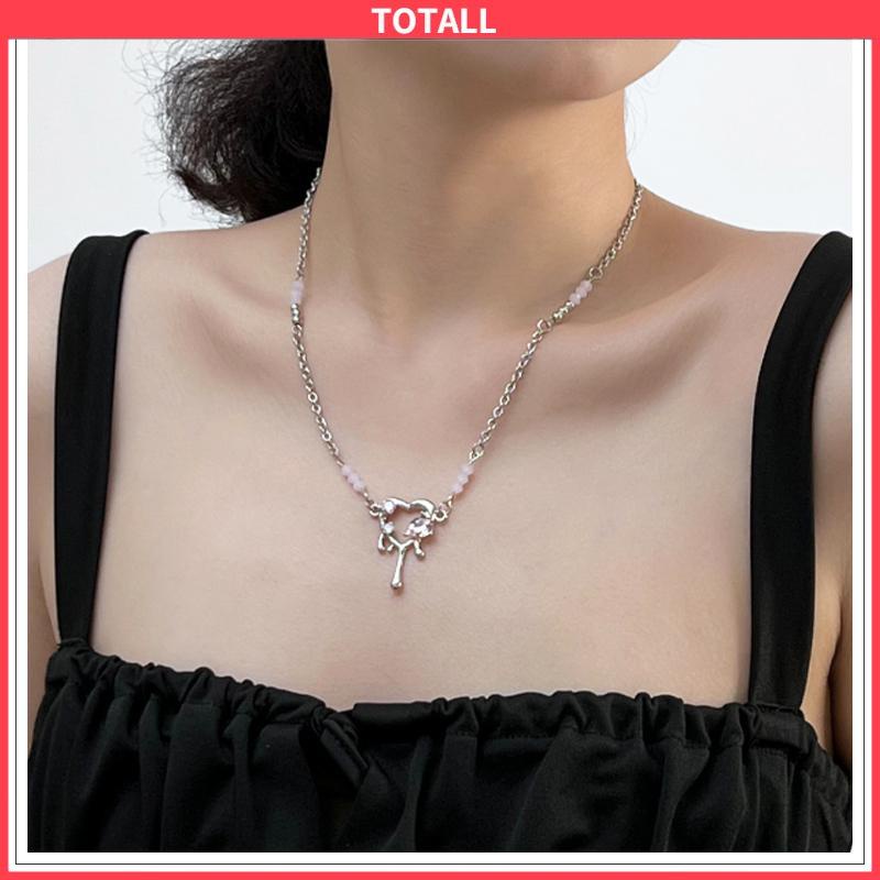 COD Kalung Pendek Pendek Mewah Premium Pink Zirkon Manis Keren Kalung Cinta Tetesan Cair-Totall