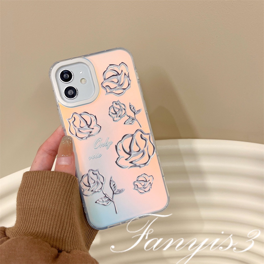 Compatible For IPhone 14 13 12 11 Pro Max X XR Xs Max 8 7 Plus SE 2020 Kompatibel Untuk Simple Sketch Roses IMD Laser Gradient Phone Case TPU Lembut Shockproof Cover Pelindung