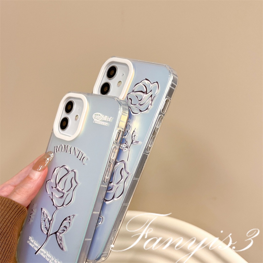 Compatible For IPhone 14 13 12 11 Pro Max X XR Xs Max 8 7 Plus SE 2020 Kompatibel Untuk Simple Sketch Roses IMD Laser Gradient Phone Case TPU Lembut Shockproof Cover Pelindung