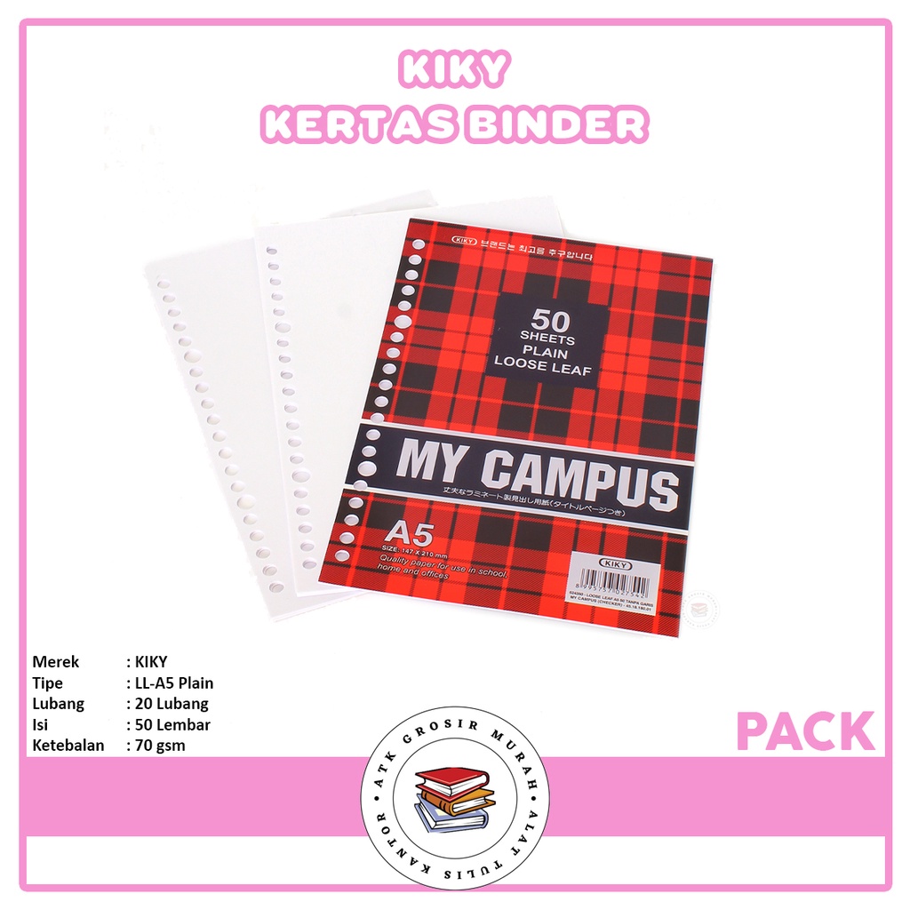 

KIKY - Loose Leaf A5 Campus Plain - Pack