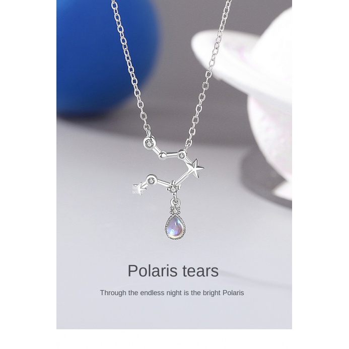 Sterling Silver Polaris Kalung Perempuan Moonstone Klavikula Rantai Niche Cahaya Mewah Temperamen ins Influencer Tears Necklace