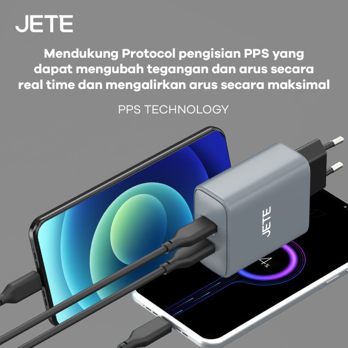 JETE E22 Charger GaN 65Watt Fast Charging 2 Port USB TypeC Garansi 2th