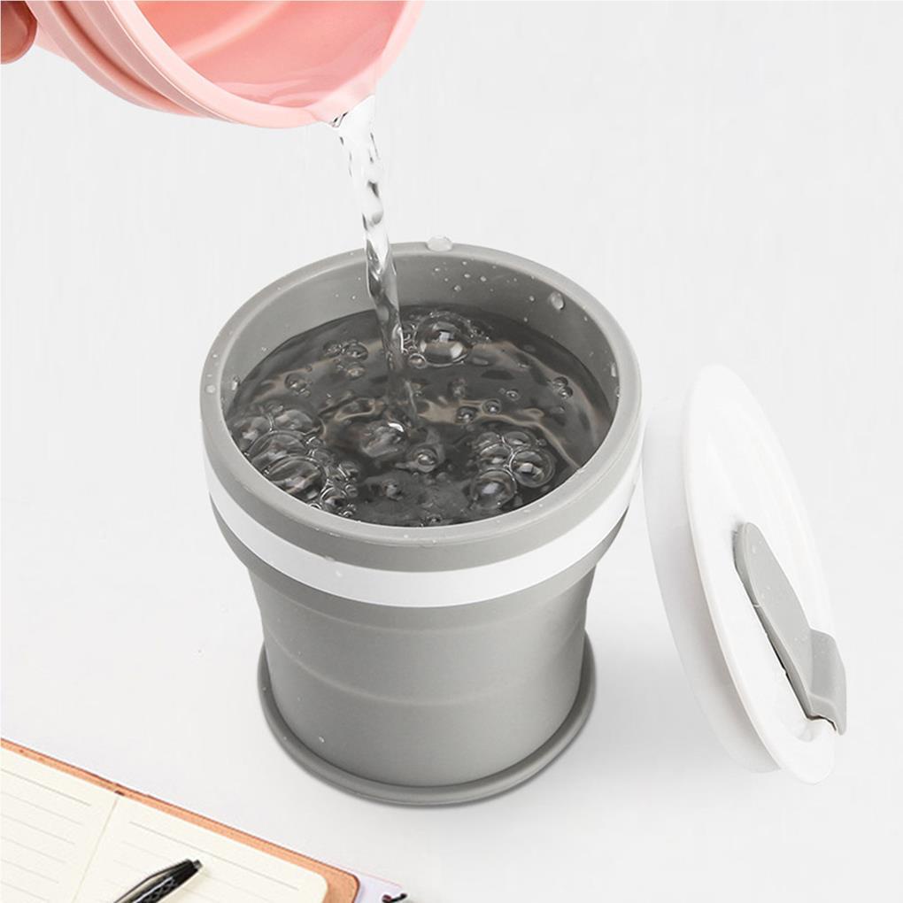 Silicone Collapsible Cup Gelas Minum Teleskopik Portable Dengan Penutup Untuk Travel Camping