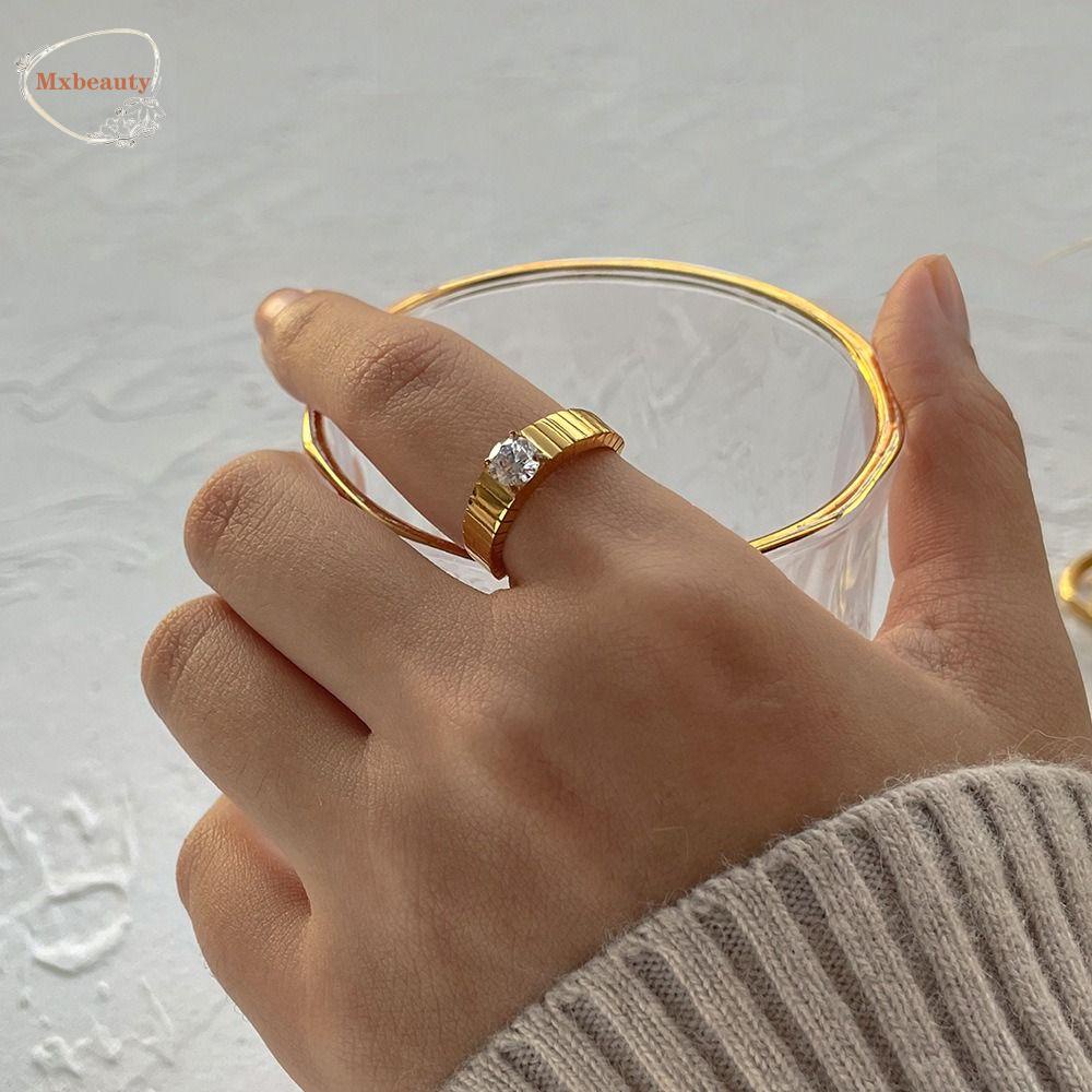 Mxbeauty Zirkon Terbuka Cincin Perak Hadiah Emas Wanita Pesona Adjustable Chic Sederhana Vintage Unisex Jari Cincin
