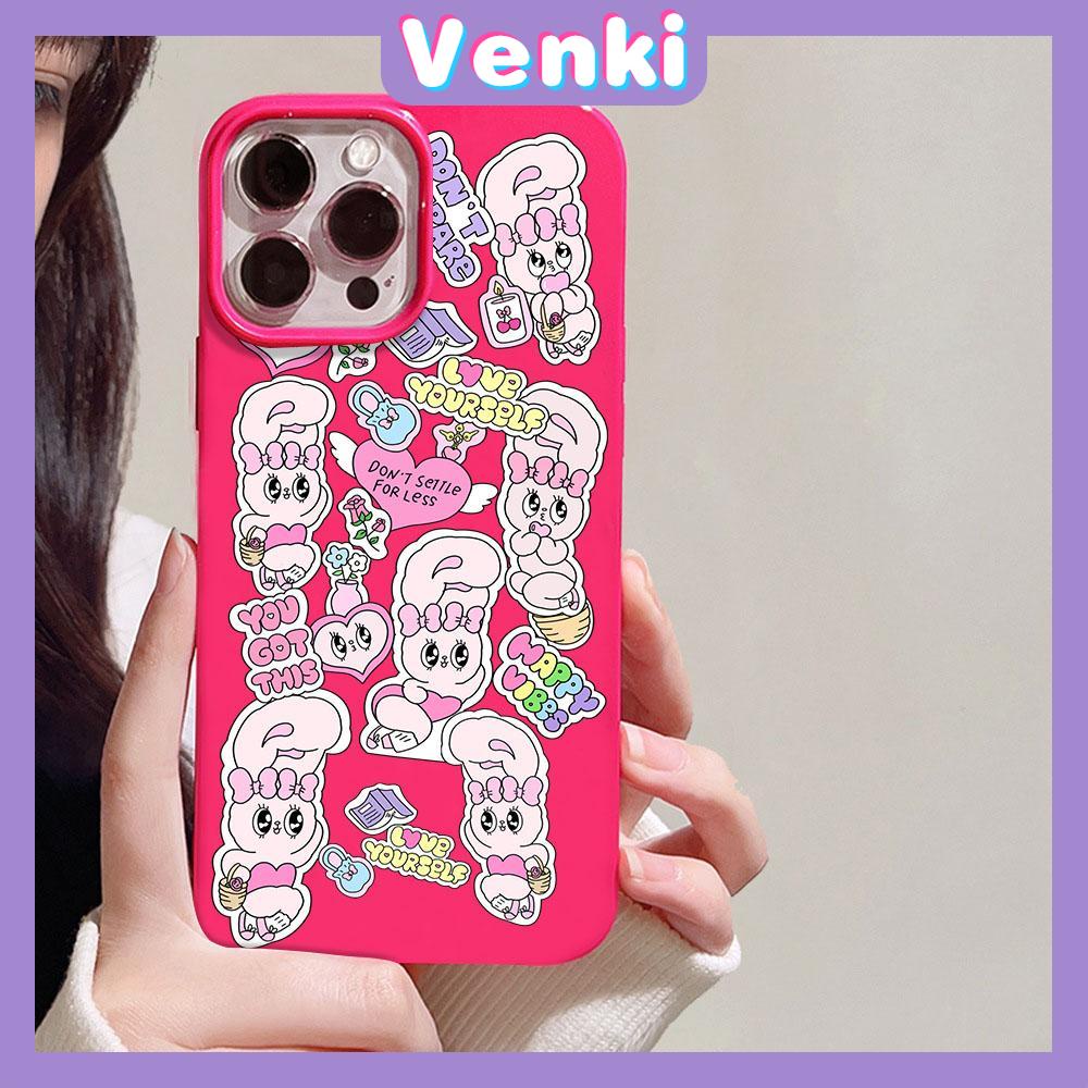 VENKI - For iPhone 11 iPhone Case Red Glossy TPU Soft Case Shockproof Protection Camera Cute Rabbit Sticker Compatible with iPhone 14 13 Pro max 12 Pro Max xr xs max 7 8Plus