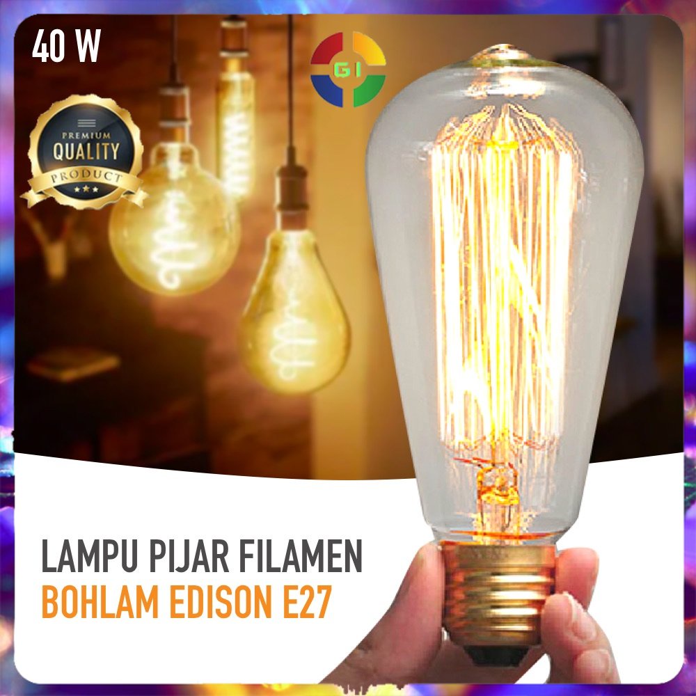 Lampu Pijar Filamen Vintage Bohlam Edison E27 Warm White 40W Warm White