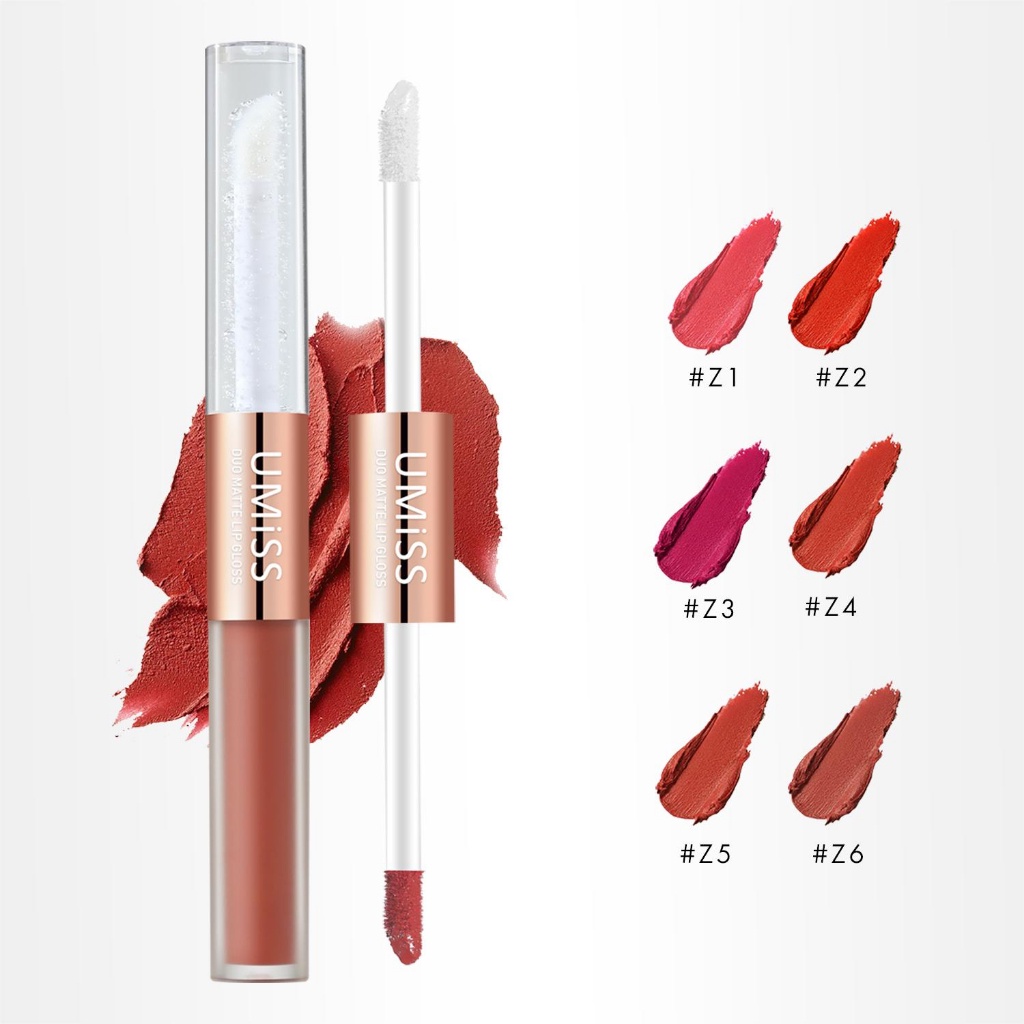 UMiSS double high gloss eyshadow pen &amp; UMISS 4in1 Lip Serum Lipstik Matte Velvet Light oaket murah