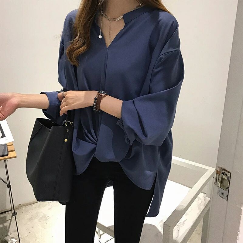 CJWT-02D TINO TINO WOMEN BLOUSE KOREAN TOP LONG SLEEVES DRAPERY BOTTOM / KEMEJA WANITA POLOS LENGAN PANJANG KASUAL