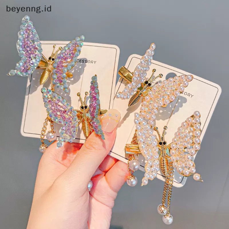 Beyen Retro Peri Bergerak Kupu-Kupu Jepit Rambut Berlian Imitasi Mutiara Rumbai Duckbill Klip Cocok Untuk Gadis Liontin Jepit Rambut Aksesoris Rambut ID