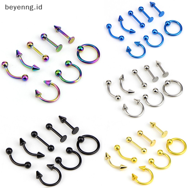 Beyen Campur 8PCS 16G Stainless Steel Helix Perhiasan Telinga Alis Hidung Bibir Rings ID