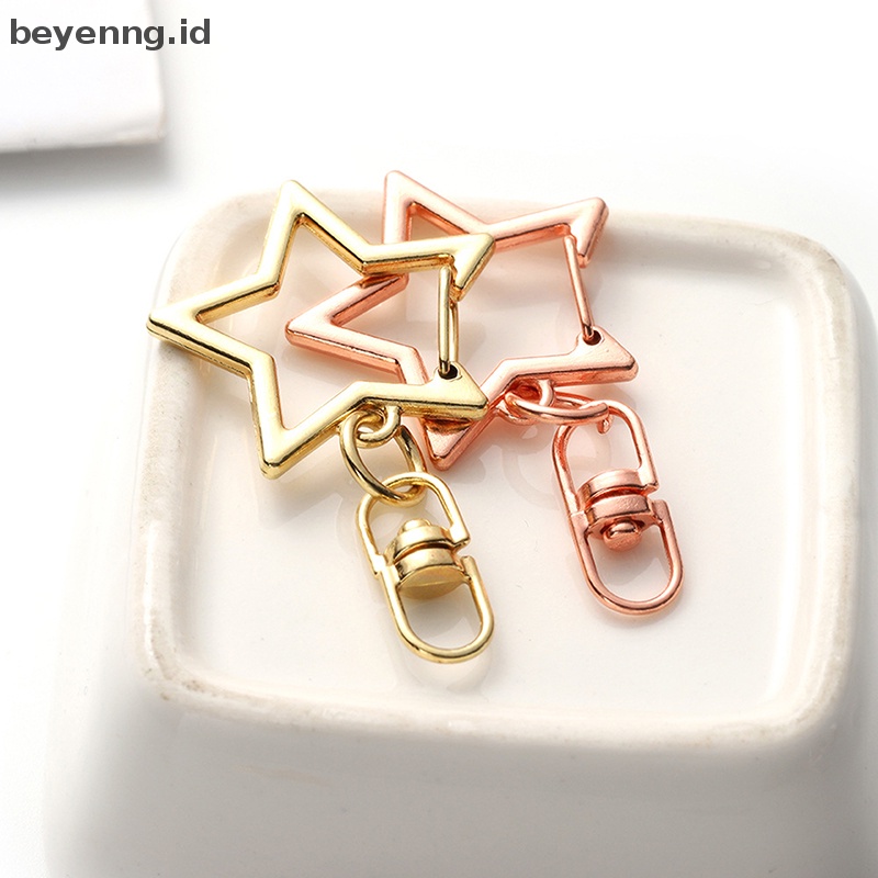 Beyen 10pcs Bintang Pentagram Berongga Gantungan Kunci Key Ring DIY Aksesoris Lobster Clasp ID