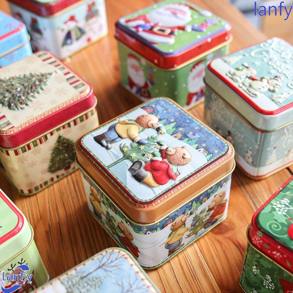 Lanfy Candy Box Santa Claus Xmas Tin Box Kotak Kue Kering Hiasan Toples Permen Dekorasi Natal