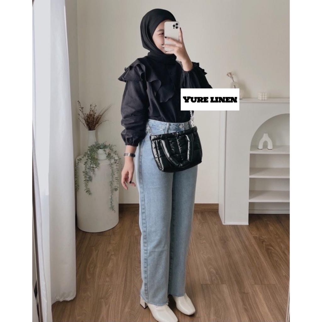 BEFAST - ZFS OOTD WANITA BLOUSE RALA / YURE LINEN RUFFLE BLOUSE / Blouse Wanita Model Terbaru / Fashion Kekinian Remaja ABG Trendy / Outfit Daily Wanita Kerja Casual / Blouse Polos Formal Lengan Panjang Terlaris