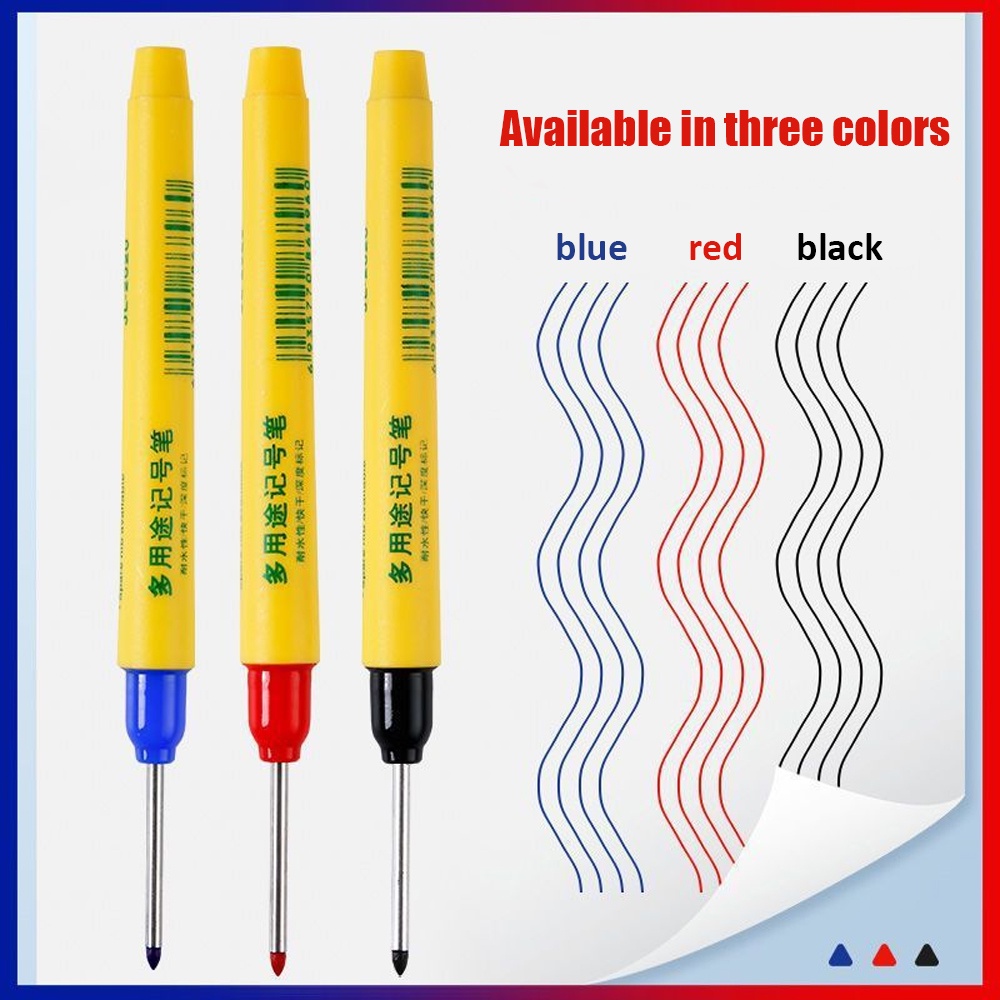 [Harga Grosir] 33mm Merah/Hitam/Biru Tinta Panjang Kepala Penanda Lubang Dalam/Multifungsi Tahan Air Cepat Kering Woodworking Marker Pen/Ubin Keramik Lantai Ubin Alat Tulis