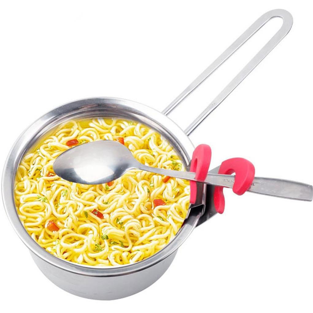 2pcs Panci Klip Sendok Holder Stainless Steel Utensil Pot Clip Spoon Rest Soup Pot Fixed Clamp