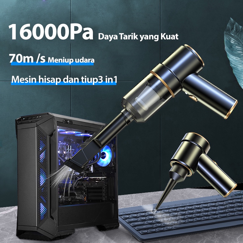 16000Pa Wireless Vacum Cleaner 60000rmp Air Duster Blower Portable Penyedot Debu Mobil Kuat 4 in 1 Vacuuming/Blowing/Inflating/Lighting Mini Penghisap Debu Tanpa Kabel Vacuum cleaner Electric Air Pump Portable Rechargeable Air Cleaner