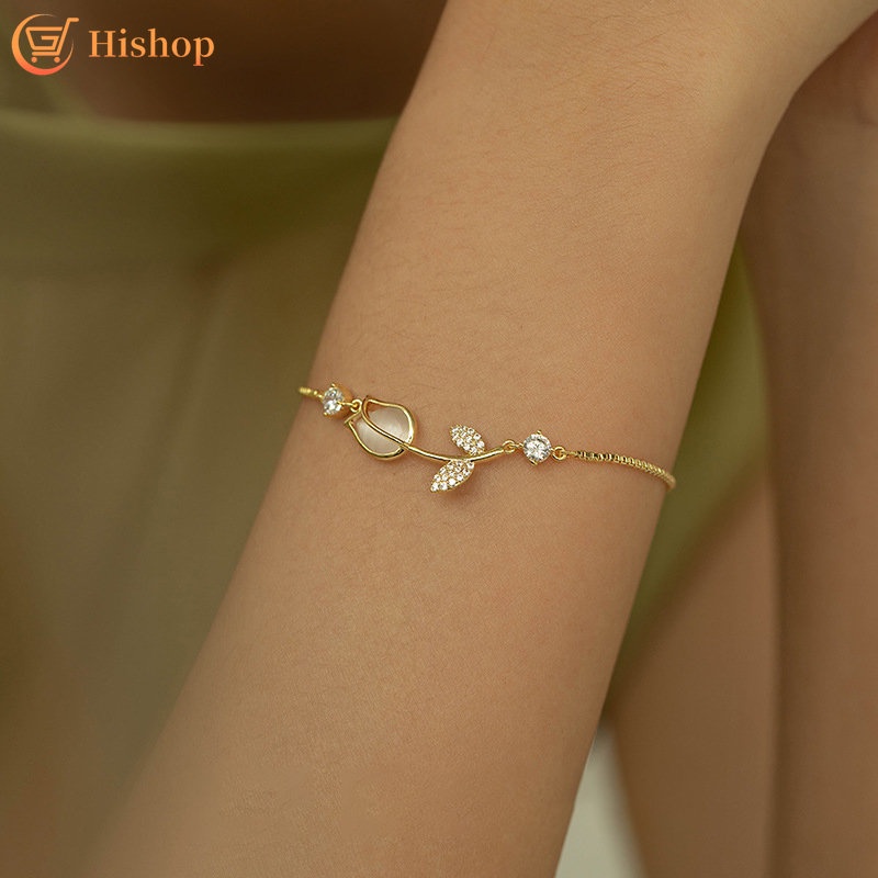 Gelang Permata Tulip Korea Gelang Rantai Gold Pull Adjustable Untuk Aksesoris Perhiasan Wanita