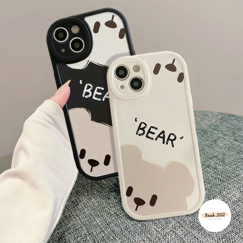 IPHONE Casing Ponsel Pasangan Kompatibel Untuk Iphone7 8 6 6s Plus 11xr 12 14 13 11 Pro MAX 7Plus 8Plus 14 Plus X XS MAX SE 2020 Simple Kartun Beruang Lucu Lembut Silicon Back Cover