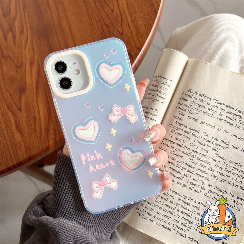 IPHONE Casing Kompatibel Untuk Iphone14 13 12 11 Pro Max X Xr Xs Max8 7 Plus SE 2020 Gradual Warna-Warni Laser Hati Cinta Casing Ponsel Silikon Kreatif Shockproof Anti-Jatuh Perlindungan Case