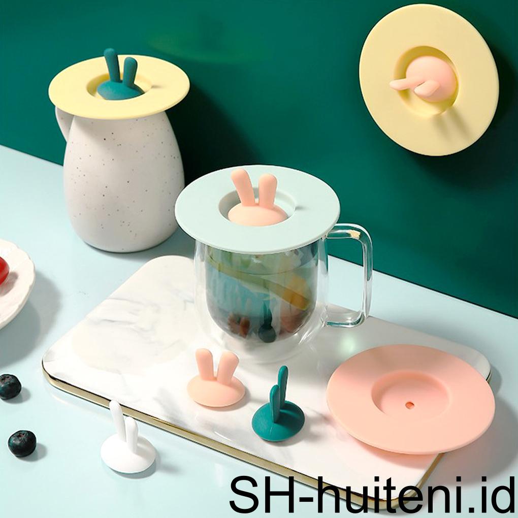 Penutup Cangkir Silikon Kartun Tutup Cangkir Air Tahan Debu Bentuk Bulat Sealing Coffee Mug Cap Kuning