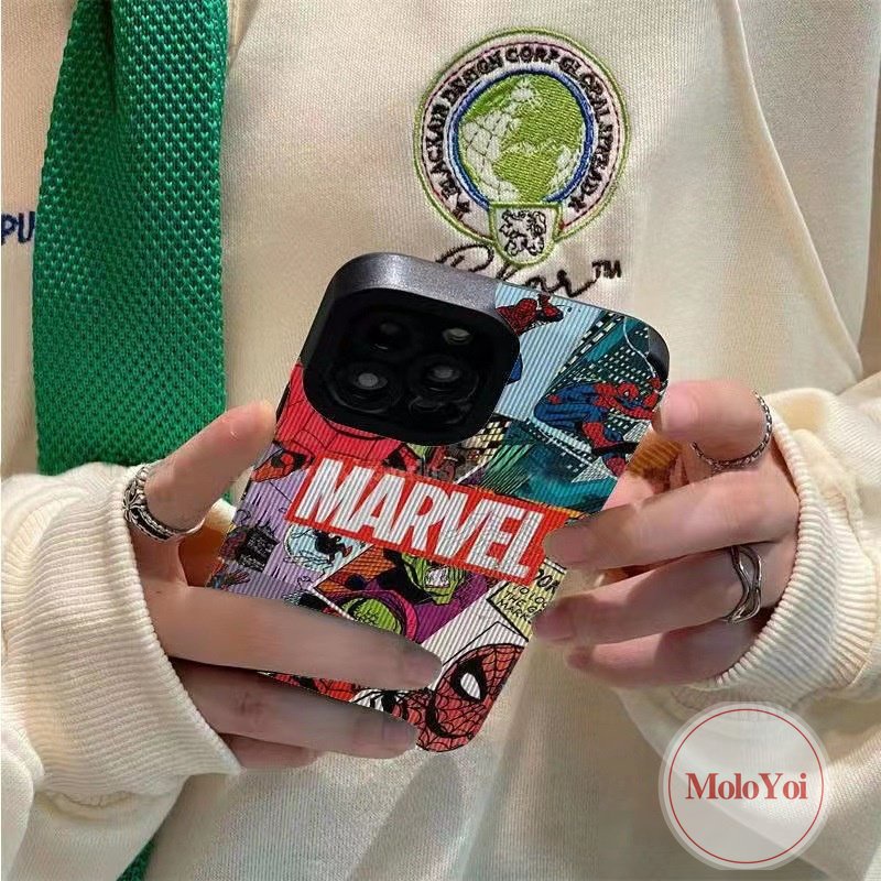 IPHONE Casing V.ANS Merek Trendi Kompatibel Untuk Iphone11 12 13 14 Pro MAX XR 7 8 Plus X XS MAX 7Plus 8Plus Tekstur Kulit Mewah Kartun Anime M.ARVEL Casing Belakang Lembut Shockproof