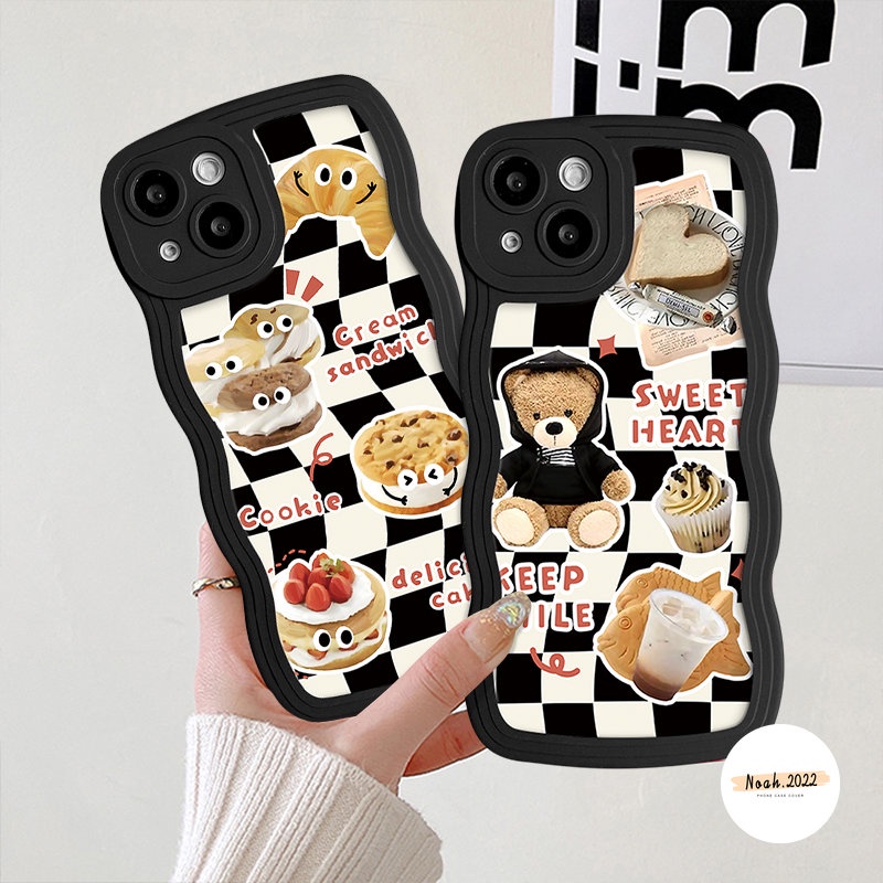 Case Untuk Infinix Hot 12i 9 11 10 Play Hot20 8 10T 20s 11s NFC 10s 10Lite 12Pro 11s Smart5 4 6 Plus Note8 10Pro 12Pro 12 Enak Cream Sandwich Cookie Kue Wavy Edge Case