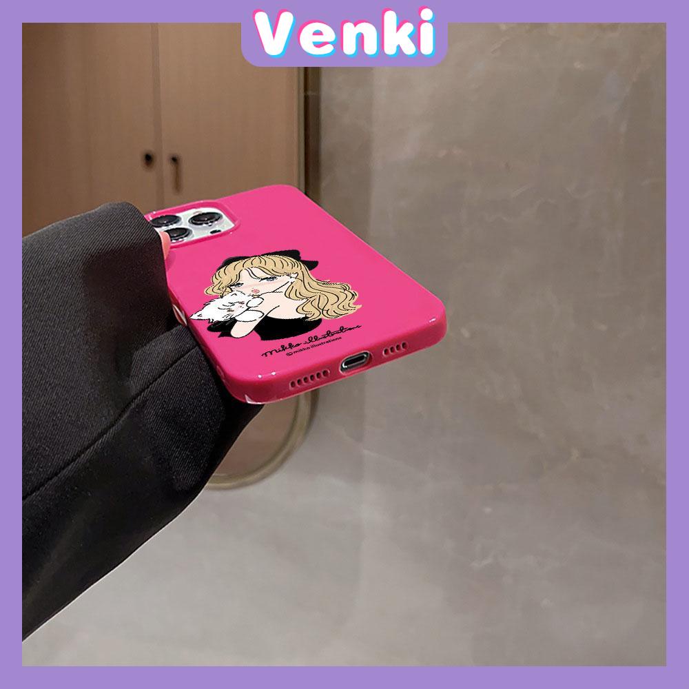 VENKI -For iPhone 11 iPhone Case Red Glossy TPU Soft Case Shockproof Protection Camera Beautiful Girl With Cat Compatible with iPhone 14 13 Pro max 12 Pro Max xr xs max 7 8Plus