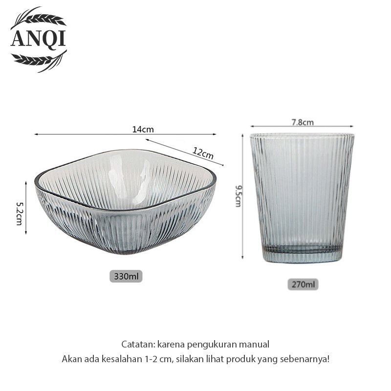 ANQI 1888 2 IN 1 Mangkok + Glass / Glass Soup Bowl With + Bowl Mangkuk Saji Kotak Kaca Tebal