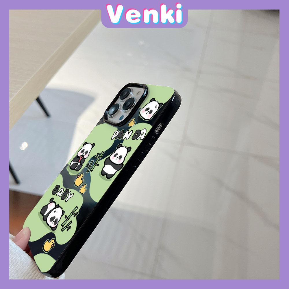 VENKI - For iPhone 11 Phone Case Black Glossy TPU Soft Case Shockproof Protection Camera Cute Panda Eating Bamboo Compatible with iPhone 14 13 Pro max 12 Pro Max xr xs max 7 8 Plus