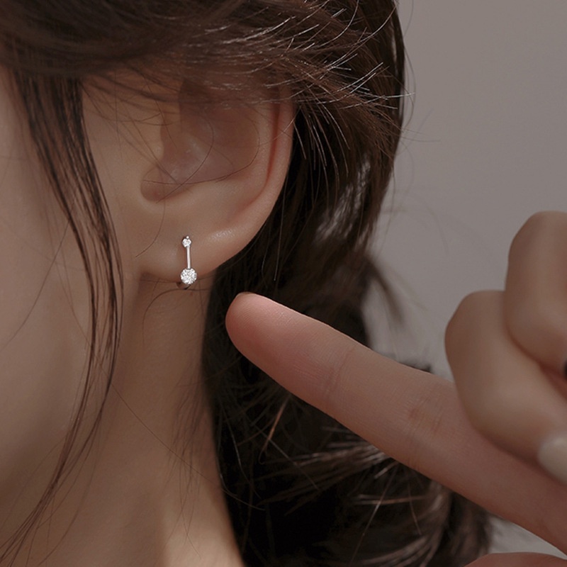 Gaya Korea Lucu Sederhana Elegan Wanita Fashion Perhiasan Berlian Kristal Perak Emas Baja Titanium Hoop Earrings Ear Stud
