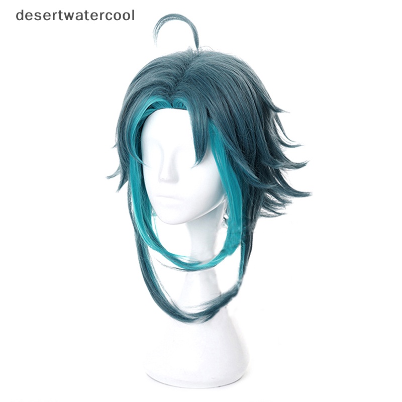 Deid Aniem Genshin Impact Xiao 40cm Hijau Campuran Cosplay Wig Braided Rambut Sintetis Martijn