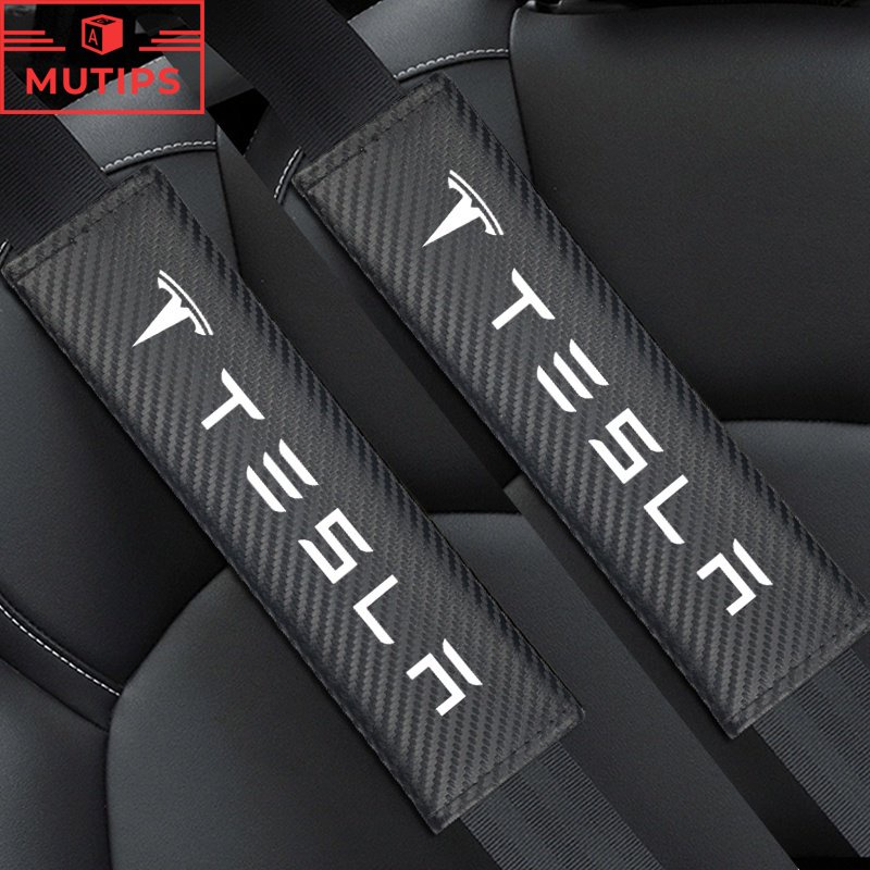 Tesla 2Pcs Pad Bahu Pelindung Sabuk Pengaman Serat Karbon Untuk Model 3xxy S