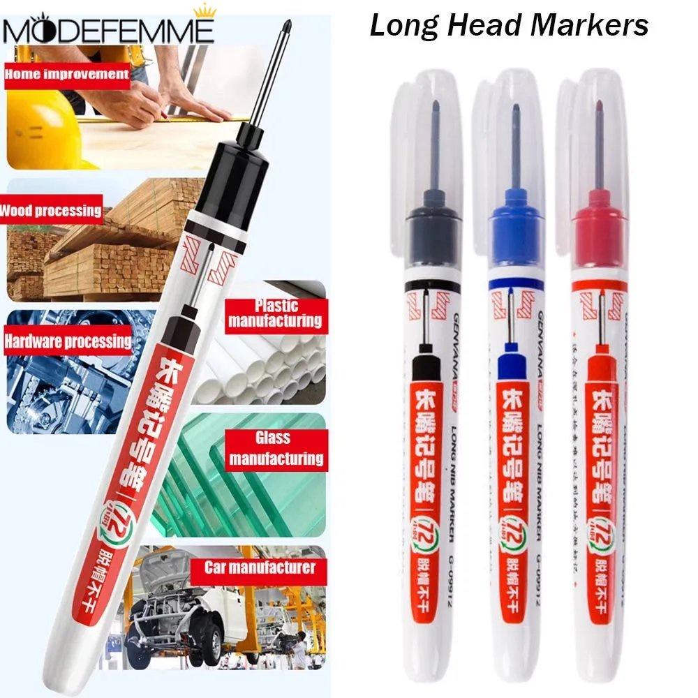 [Unggulan] Pena Penanda Kepala Panjang Kamar Mandi Serbaguna Woodworking Dekorasi Long Nib Head Oil Markers Deep Hole Extended Marker Pen Red/Black/Blue Ink Tools Set