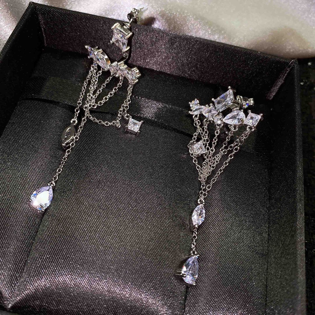 Goldkingdom Fashion Perhiasan Aksesoris Ready Stock Slim Rumbai Anting Panjang Berlapis Perak Pin Earrings