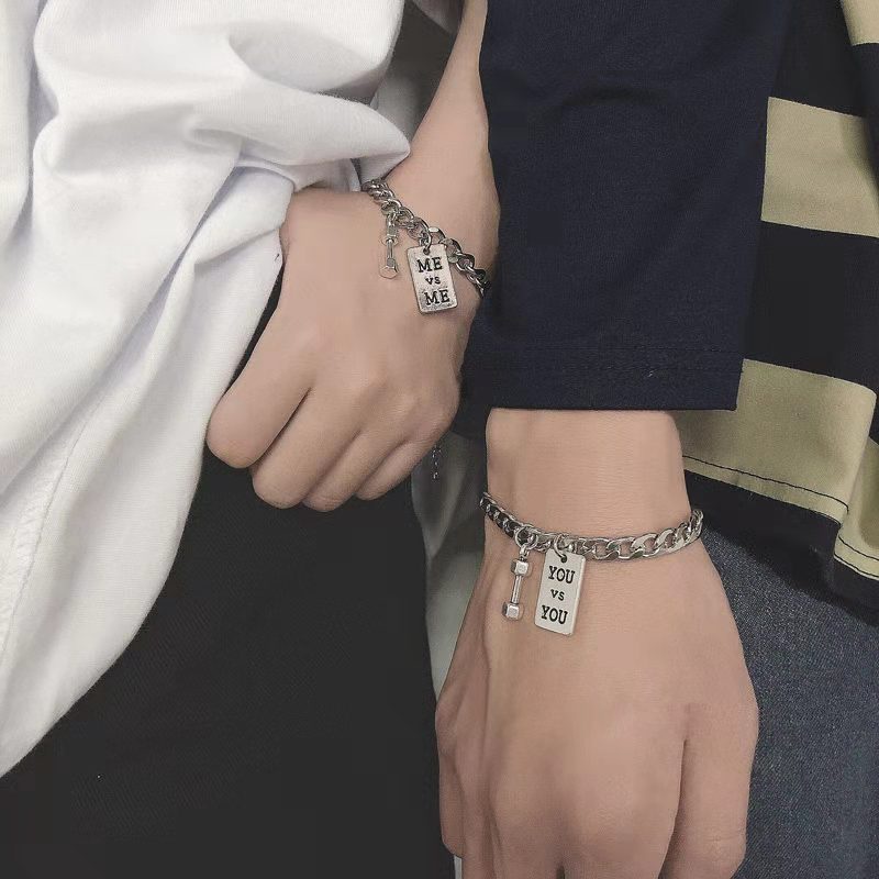 Gelang Persegi Huruf Punk Eropa Dan Amerika Manis Keren Fashion Perak Tebal Gelang Rantai Pasangan Gelang Logam