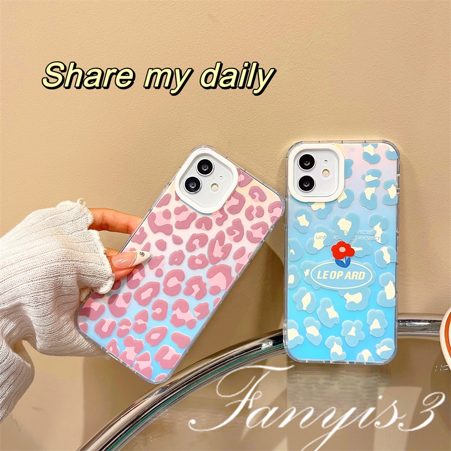 Compatible For IPhone 14 13 12 11 Pro Max X XR Xs Max 8 7 Plus SE 2020 Kompatibel Untuk Pink Biru Leopard Print IMD Laser Gradiasi Ponsel Case TPU Lembut Shockproof Cover Pelindung