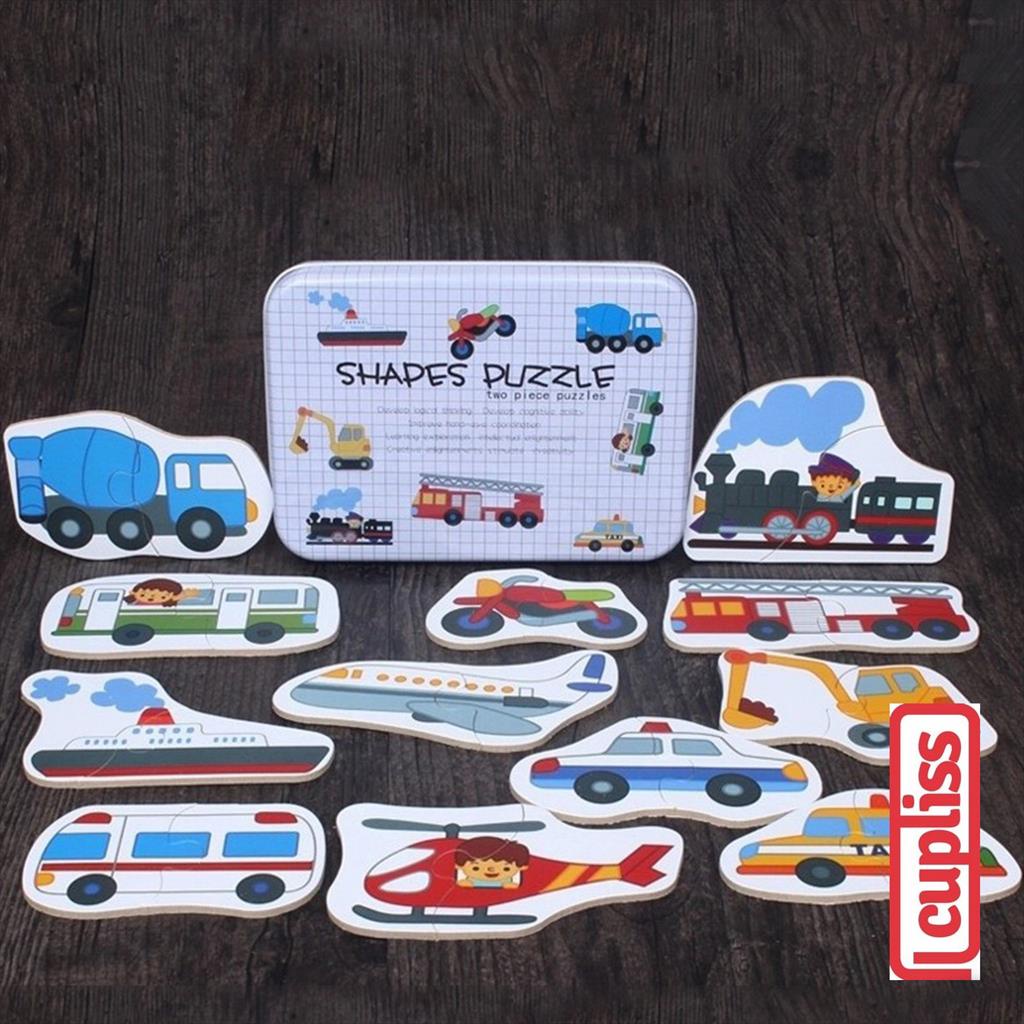 Shapes Puzzle Vehicle Mainan Edukasi Anak Puzzle kayu