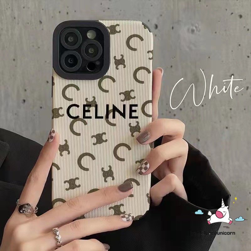 IPHONE Casing Silicon Lembut Kompatibel Untuk Iphone14 11 12 13 Pro Max7 8 Plus XR X XS MAX 7Plus 8Plus Trendi Merek C-E-L-I-N-E Shockproof Mewah Tekstur Kulit Ponsel Cover